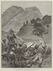 Die Garnison der Manipur-Residenz, auf dem Rückzug nach Silchar, kämpfend auf der Straße